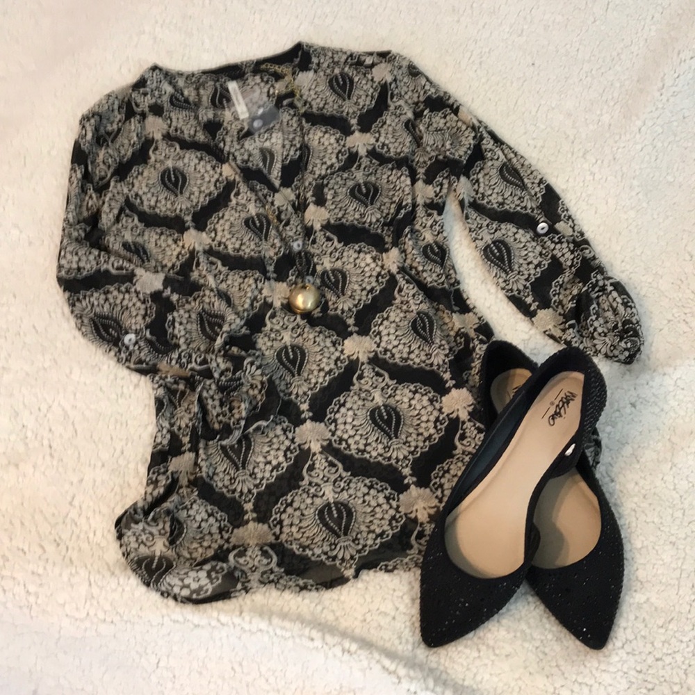 Black and cream chiffon blouse